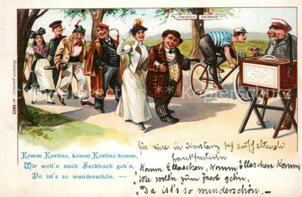 Drehorgel Fahrrad Seckbach Litho