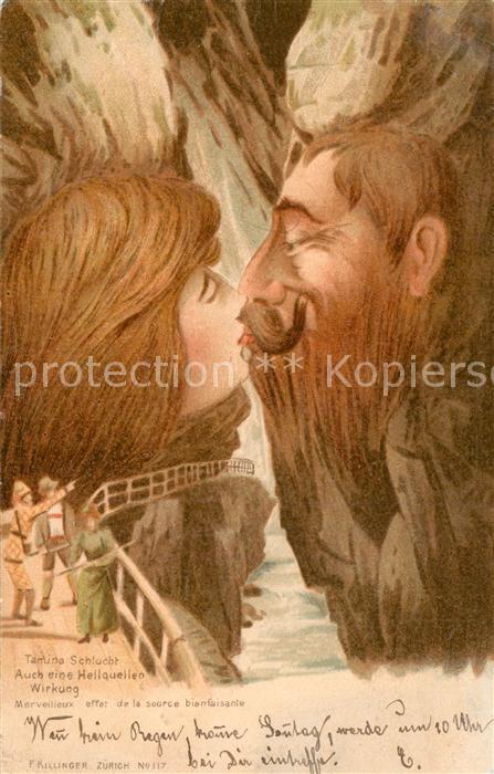 Berggesichter Tamina-Schlucht Kuss Litho