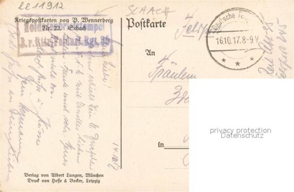 Wennerberg Brynolf Schach Kriegspostkarte Nr. 22 – Bild 2