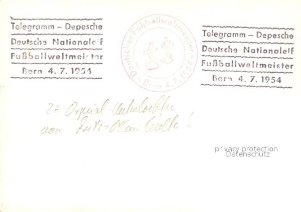 Fussball Deutschland Weltmeister Bern Autogramme Telegramm-Depesche – Bild 2