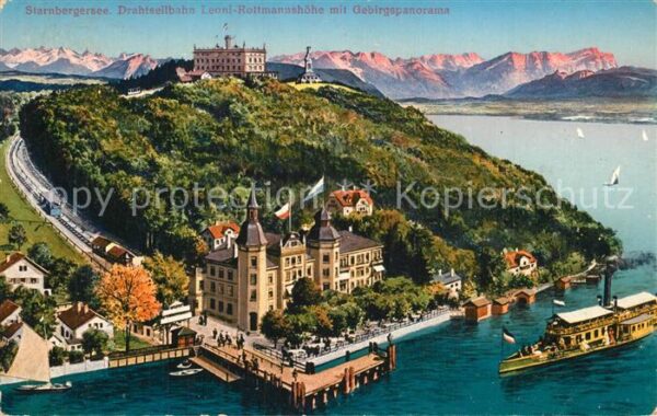 Starnbergersee Drahtseilbahn Leoni Rottmannshoehe mit Gebirgspanoramen