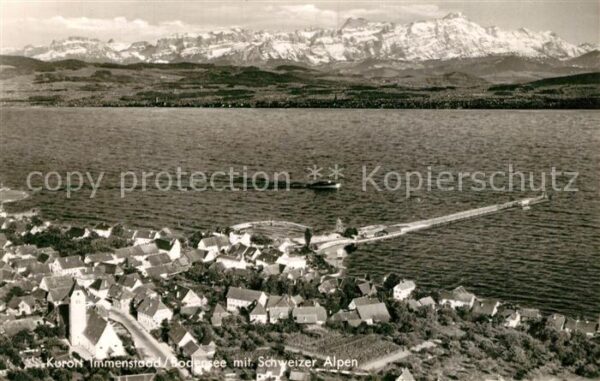 Immenstaad Bodensee Fliegeraufnahme mit Kirche See Alpen