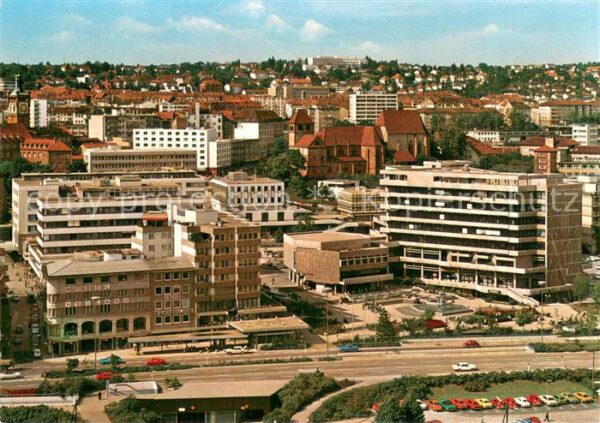 Pforzheim Blick vom Stadtkirchturm auf Bezirksamt Schloss und Stiftskirche St Mi
