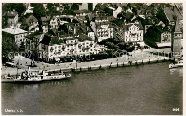Lindau Bodensee Fliegeraufnahme mit Hotels Bayerischer Hof Seegarten Reutemann