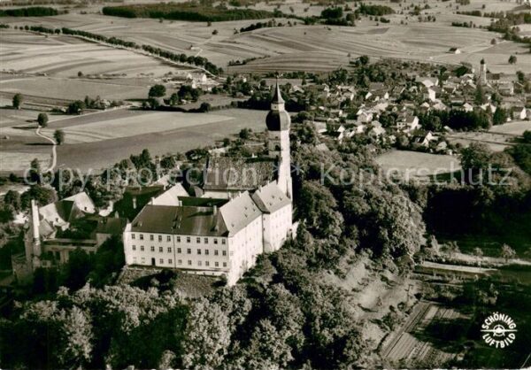 Kloster Andechs Fliegeraufnahme mit Blick auf Erling