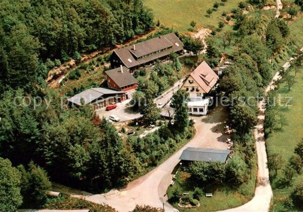 Lauf Baden Hardsteinhaus mit Appartementhaus Fliegeraufnahme