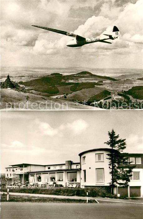 Wasserkuppe Rhoen Gasthof Hotel Peterchens Mondfahrt Panorama mit Segelflugzeug