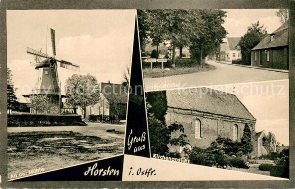 Horsten Ostfriesland Windmuehle Hauptstrasse Kirche Friedhof