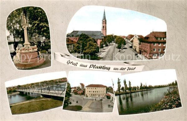 Plattling Isar Bayern Denkmal Zentrum mit Kirche Isar Bruecke