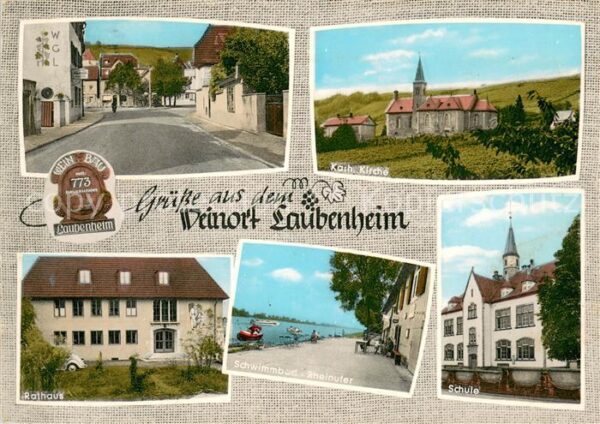 Laubenheim Rhein Ortsstrasse Kath Kirche Rathaus Schwimmbad Rheinufer Schule