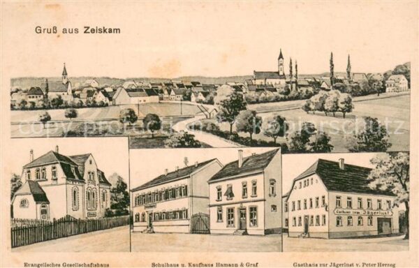 Zeiskam Ev Gesellschaftshaus Schulhaus und Kaufhaus Hamann und Graf Gasthaus zur