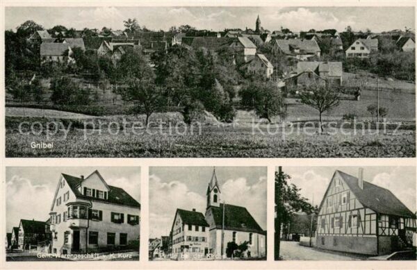 Gniebel Panorama Warengeschaeft Kurz Kirche Fachwerkhaus