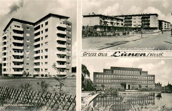 Luenen Hochhaus Moltkestrasse Partie am Friedrichshof Berufsschule