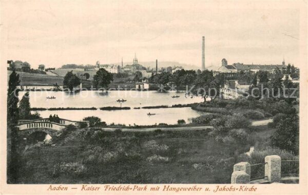 Aachen Kaiser Friedrich Park mit Hangeweiher und Jakobs Kirche