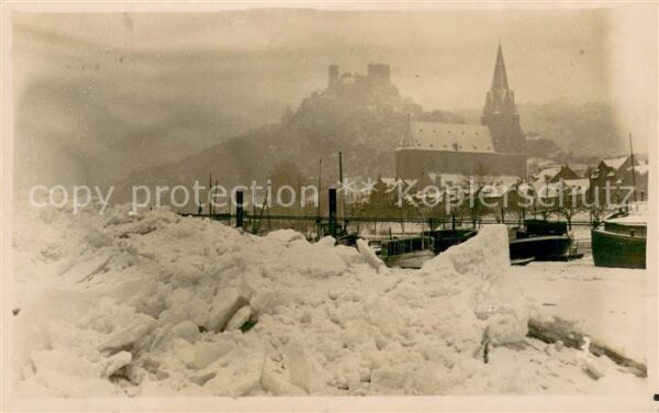 Oberwesel Rhein Partie am zugefrorenen Rhein 1929