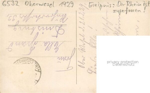 Oberwesel Rhein Partie am zugefrorenen Rhein 1929 – Bild 2