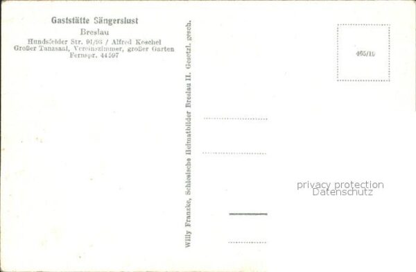 Breslau Niederschlesien Gaststaette Saengerslust – Bild 2