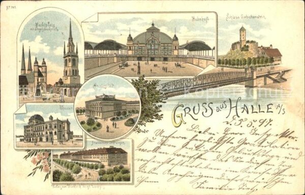 Halle Saale Universitaet Theater Frankesche Stiftung Bahnhof Litho