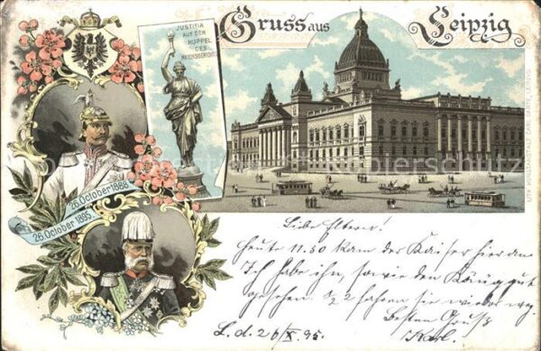 Leipzig Justitia Kuppel Reichsgericht Wilhelm II. Wilhelm I. Litho