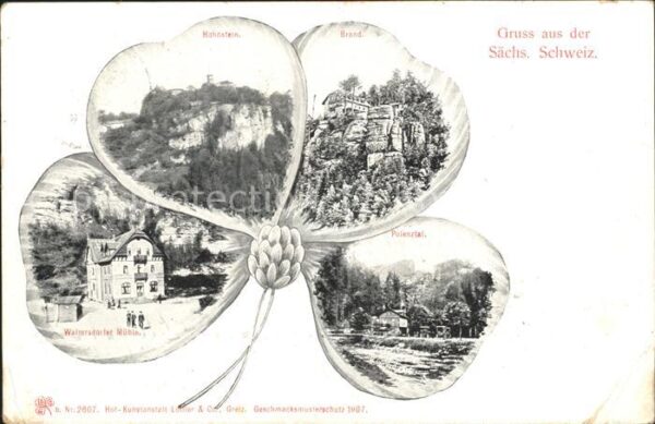 Kleeblatt-Litho Hohnstein Waltersdorfer Muehle Polenztal Brand