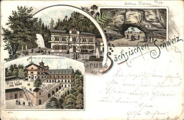 Bad Schandau Berghotel Grosser Winterberg Gasthaus Zum grossen Wasserfall Litho