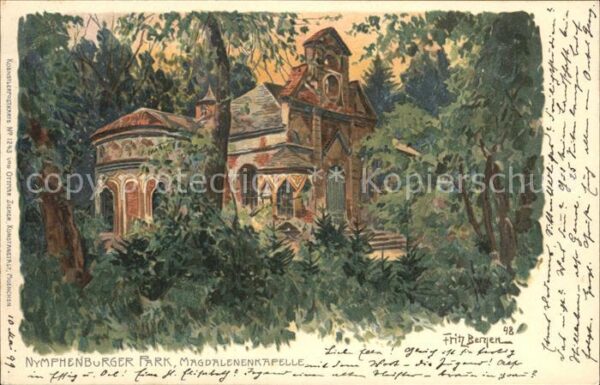 Bergen Fritz Litho Nymphenburger Park Magdalenenkapelle Muenchen