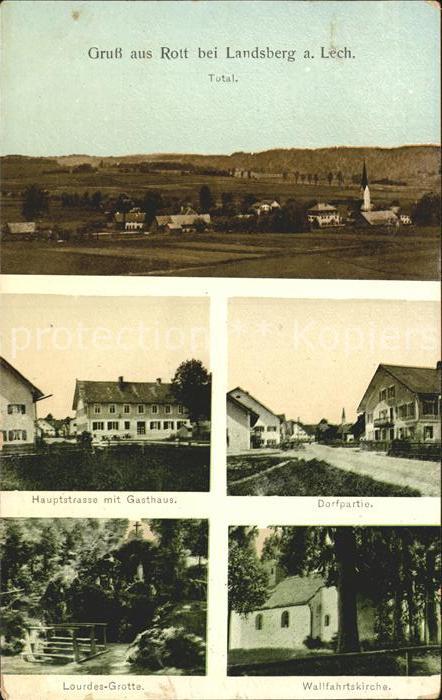 Rott Lech Hauptstrasse Gasthaus Dorfpartie Lourdes-Grotte Wallfahrtskirche