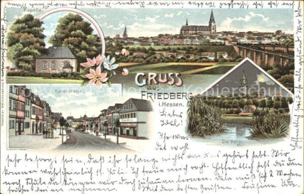 Friedberg Hessen Kaiserstrasse Kapelle Burg Litho