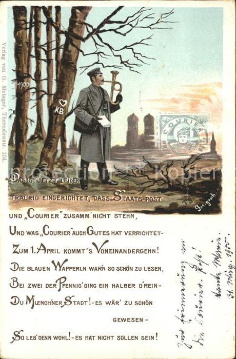 Muenchen Staatspost Courier Gedicht Litho