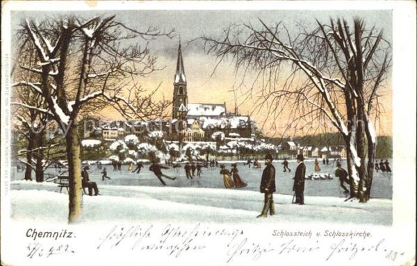 Chemnitz Schlossteich und Schlosskirche im Winter
