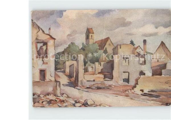 Haltingen nach franzoesischer Beschiessung Aquarell