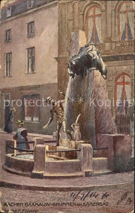 Aachen Baakauw-Brunnen Kaiserbad Kuenstlerkarte Oilette