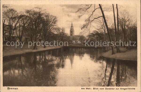 Bremen Partie am Wall Blick vom Doventor zur Ansgariikirche