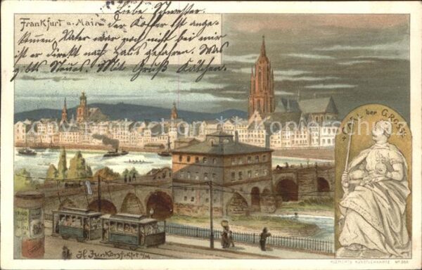 Frankfurt Main Carl der Grosse Strassenbahn Litho