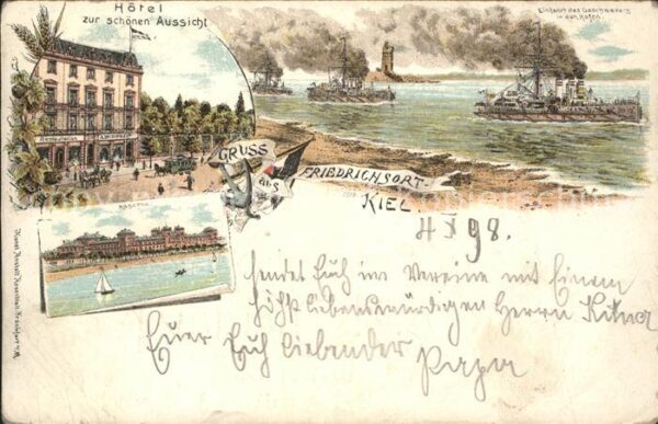 Friedrichsort Hotel zur schoenen Aussicht Kaserne Geschwader Litho