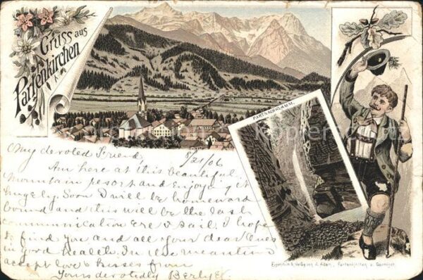 Partenkirchen Partnachklamm Wanderer Litho