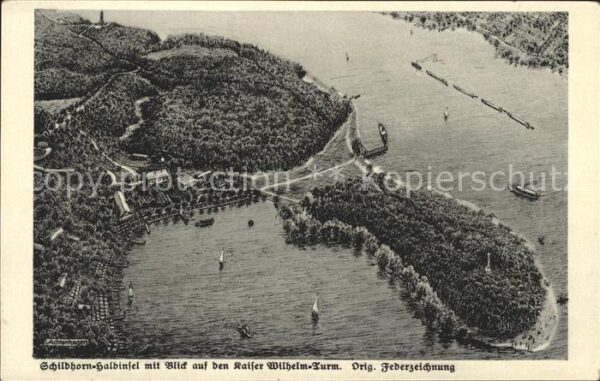 Schildhorn Berlin Halbinsel Federzeichnung