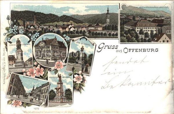 Offenburg Rathaus Drake-Denkmal Oken-Denkmal Krieger-Denkmal Bahnhofstrasse