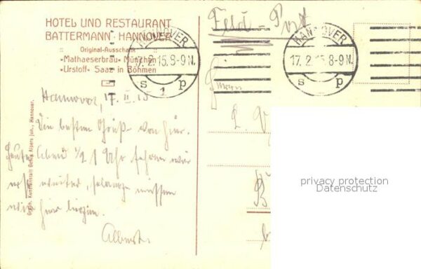 Hannover Hotel Restaurant Battermann Kaiser Wilhelm-Zimmer – Bild 2
