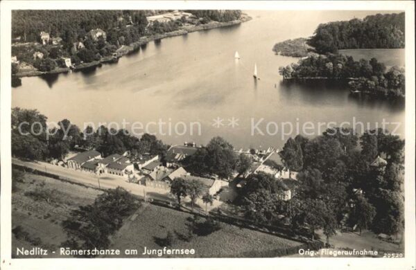 Nedlitz Potsdam Fliegeraufnahme Wirtshaus Roemerschanze am Jungfernsee
