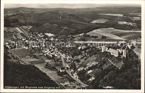 Altleiningen Fliegeraufnahme mit Burgruine Gasthaus Krone