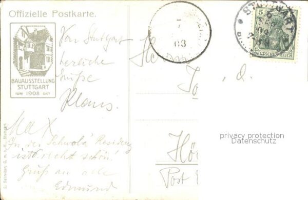 Stuttgart Bauausstellung 1908 Kuenstlerkarte – Bild 2