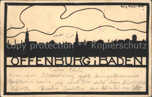 Offenburg Scherenschnitt Kuenstlerkarte Marg. Brauer