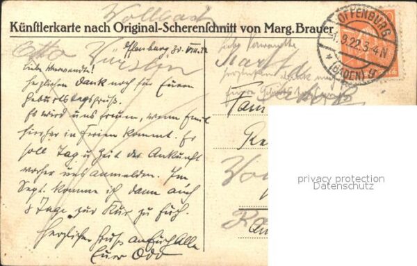 Offenburg Scherenschnitt Kuenstlerkarte Marg. Brauer – Bild 2