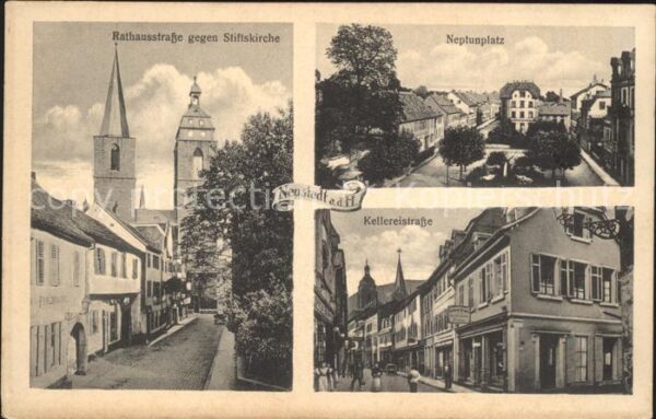 Neustadt Haardt Rathausstrasse gegen Stiftskirche Neptunplatz