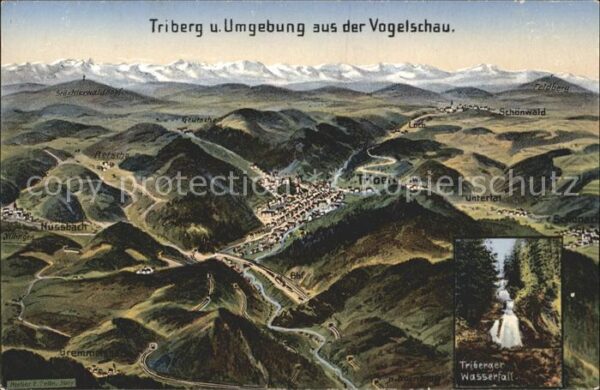 Triberg Schwarzwald Panoramakarte mit Alpen Wasserfall