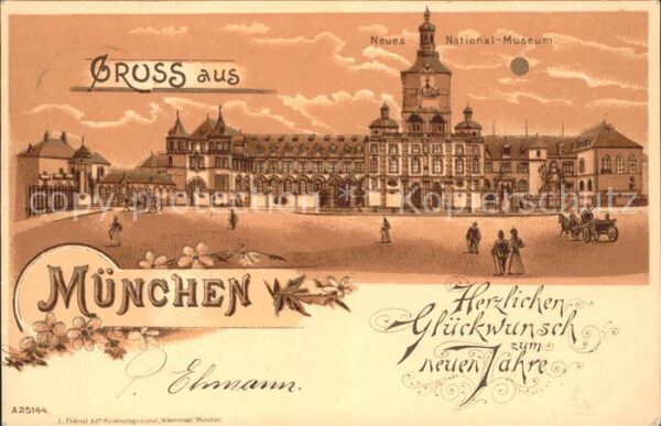 Muenchen Neues National-Museum Neujahrskarte