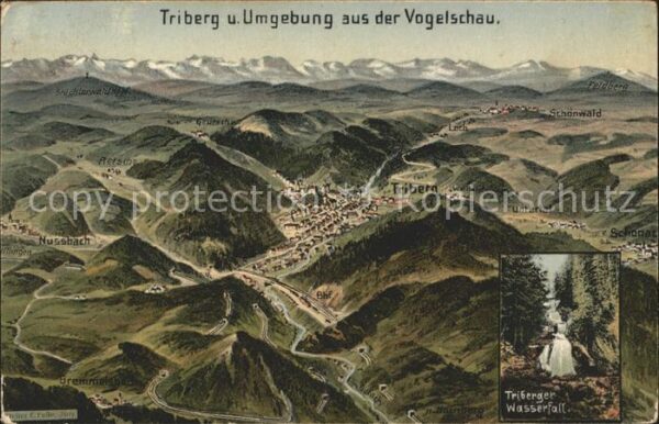 Triberg Schwarzwald Panoramakarte und Wasserfall