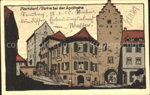 Markdorf Baden Apotheke und Turm Kuenstlerkarte