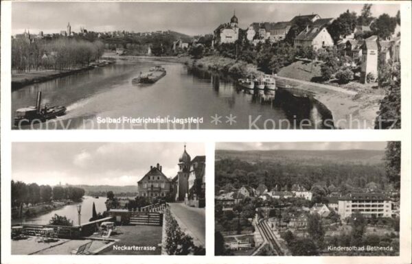 Jagstfeld Partie am Neckar Kahn Binnenschiffahrt Kindersolbad Bethesda